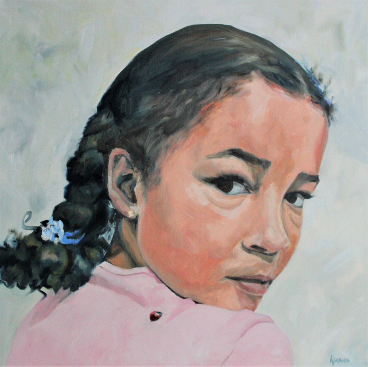 Impressionistic Portrait Oil Painting By Afekwo, 20 X 20, Portrait - Ladybug, Original Artwork