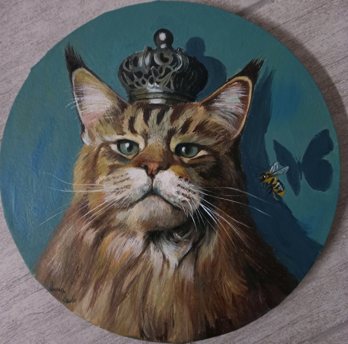 Photorealistic Animal Oil Painting By Laura Muolo, 12 X 12", King Cat, Original Artwork