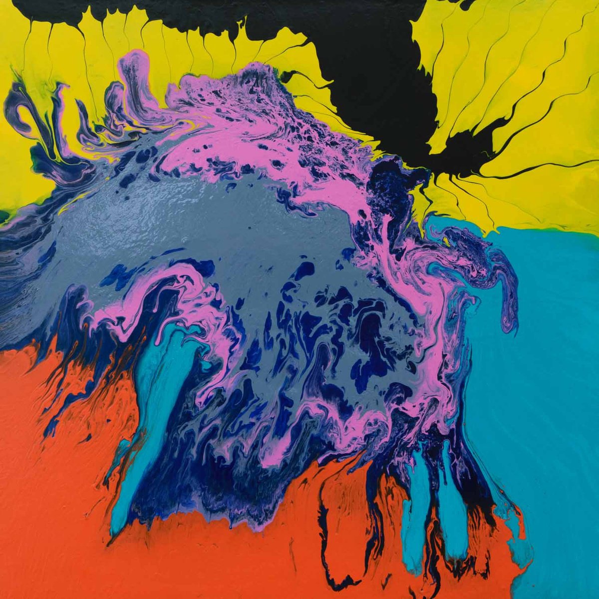 Abstract Acrylic Painting By Km Arts, 24 X 24", Raging Bull, Original Artwork