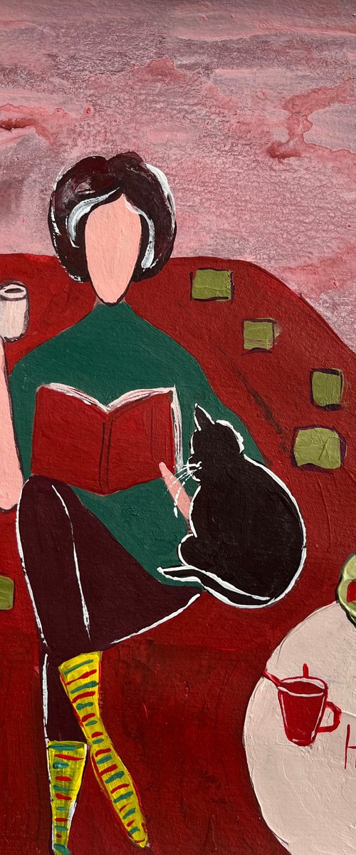 Woman Cat Original Painting by Halyna Kirichenko