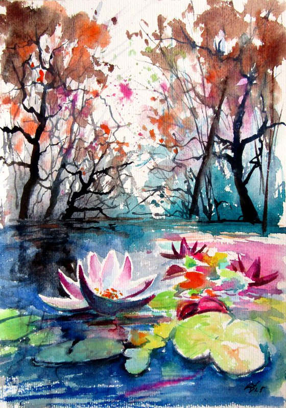 Forest with water lily