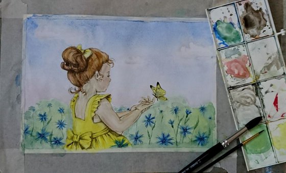 Girl with yellow butterfly