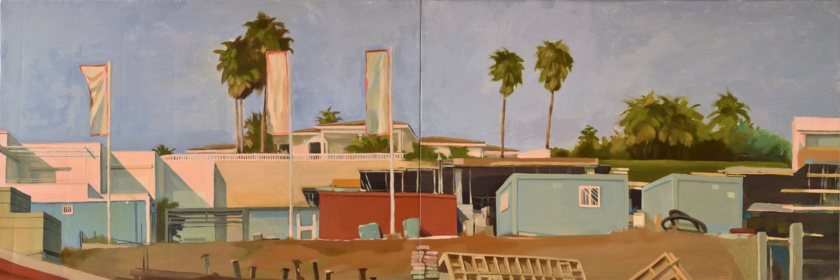 Cityscapes Oil Painting By Ana Kajaia, 71 X 24, Driving By, Original Artwork