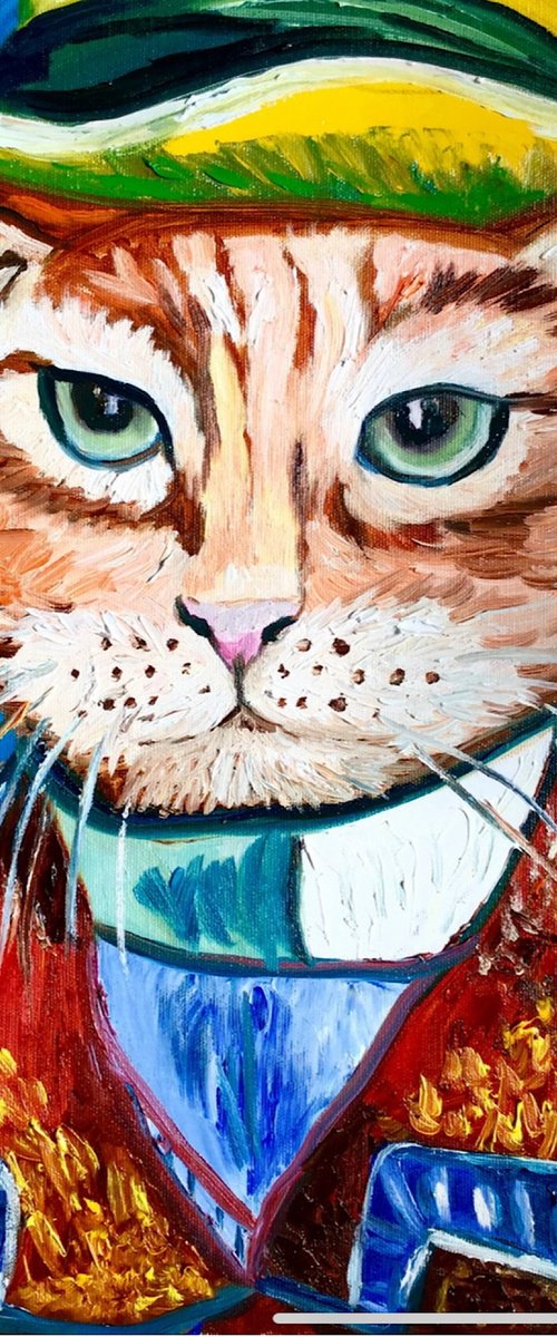Serious Cat La Van Gogh by Olga Koval