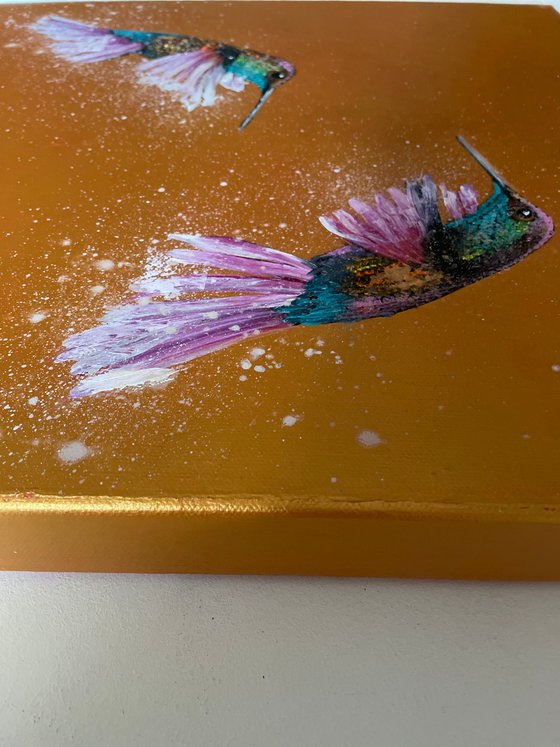 Two Hummingbirds on Gold