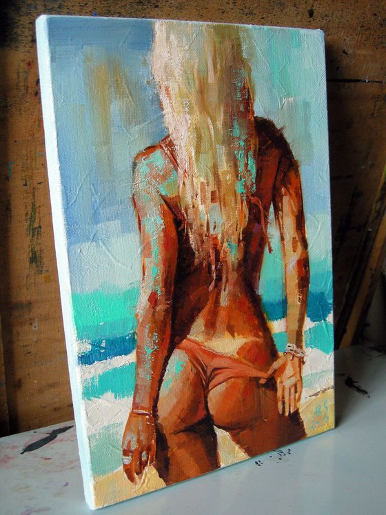 SUMMER MOOD (Beautiful girl Summer Beach scene Oil Painting Portrait)