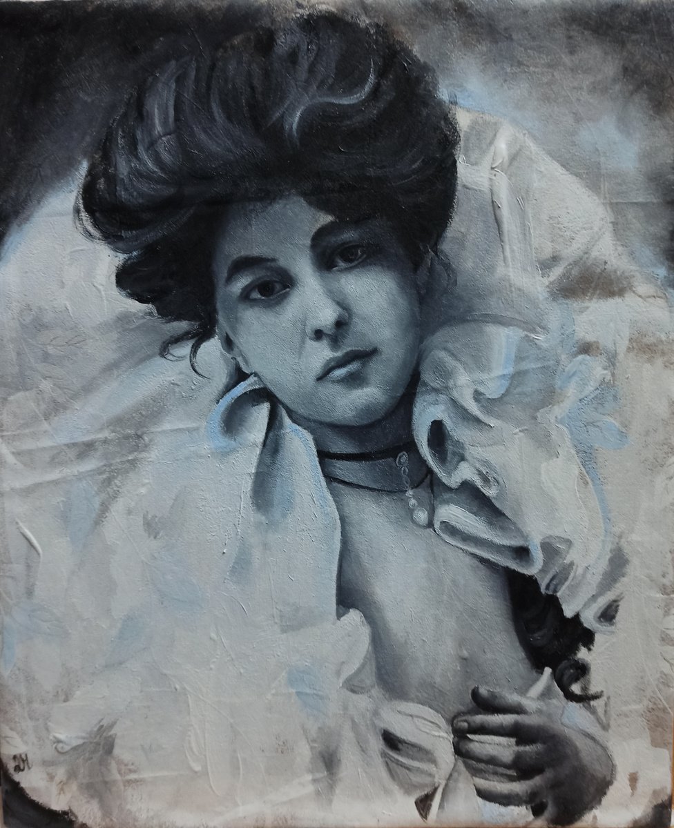 Photorealistic Portrait Oil Painting By Laura Muolo, 14 X 17", Remember Me -Dama #6, Original Artwork