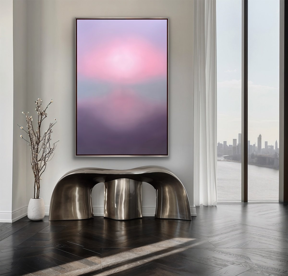 Impressionistic Landscape Acrylic Painting By Indie Ru, 39 X 59, Pastel Abstract Mist Landscape, Original Artwork