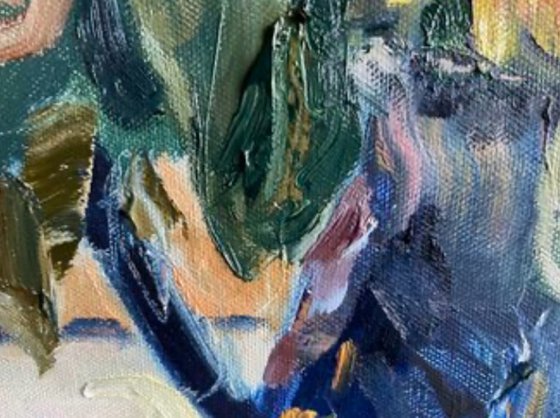 Sunflowers in a blue vase