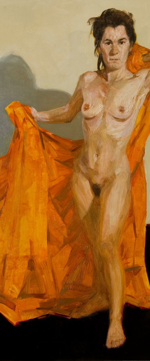 nude woman orange and black by Olivier Payeur