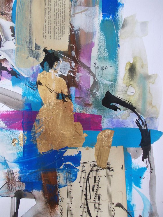 Allegro- Woman violinist acrylic mixed media painting on paper