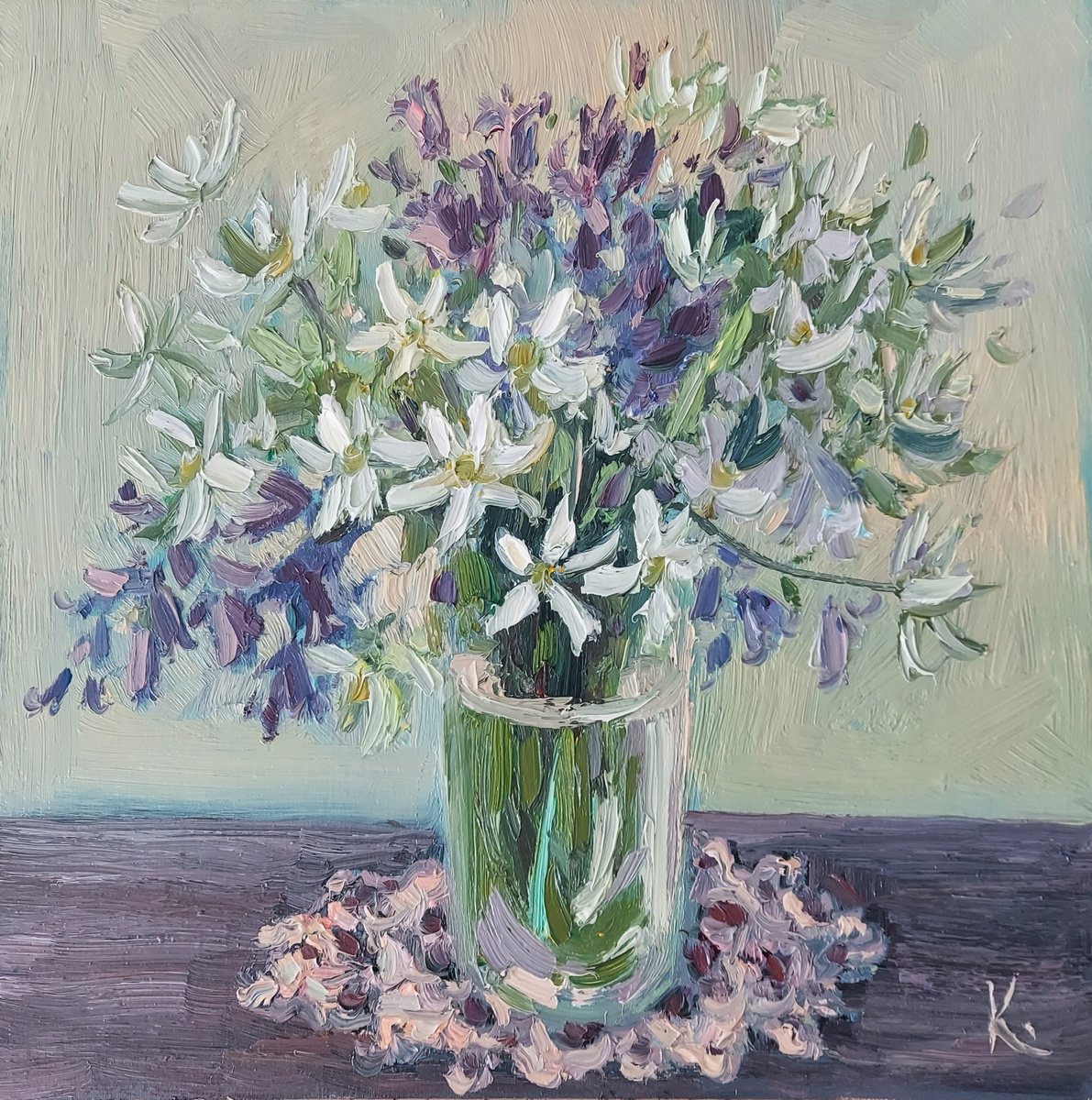 Impressionistic Botanical Oil Painting By Olena Kolotova, 12 X 12", "Spring Flowers", Original Artwork