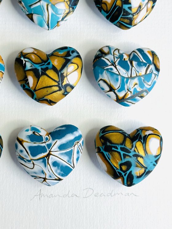 LOVE - Aqua, gold, black & white Mokume Gane