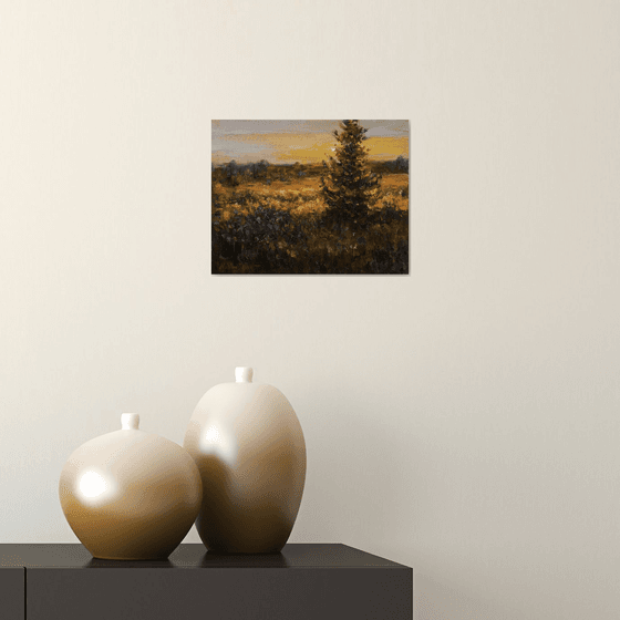 At sunset - sunny landscape painting