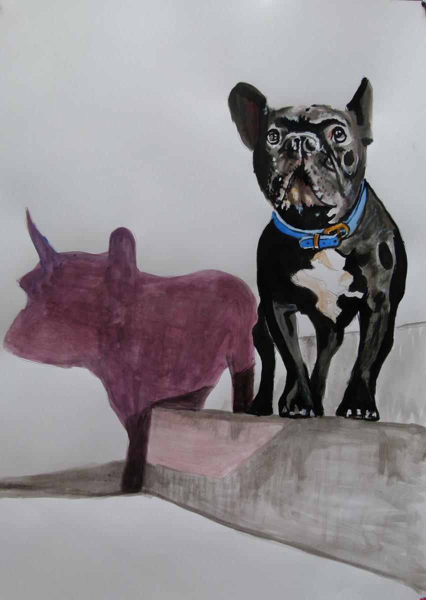 Photorealistic Animal Acrylic Painting By Soso Kumsiashvili, 24 X 33", French Bulldog, Original Artwork