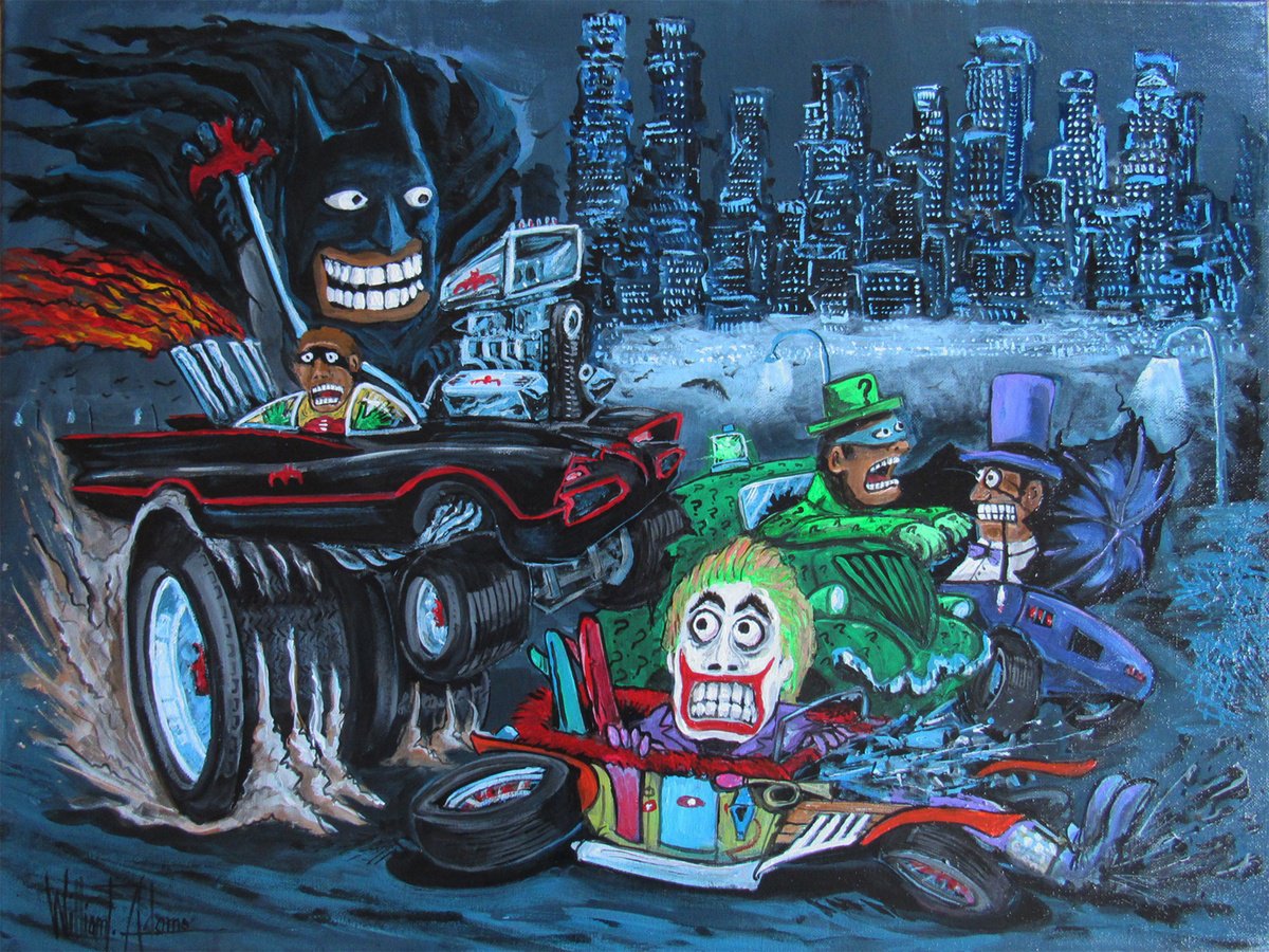 Illustrative Portrait Acrylic Painting By William F. Adams, 24 X 18", Street Outlaws - Gotham!, Original Artwork
