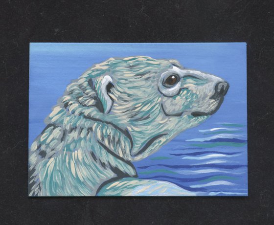 ACEO ATC Original Miniature Painting Polar Bear Wildlife Art-Carla Smale