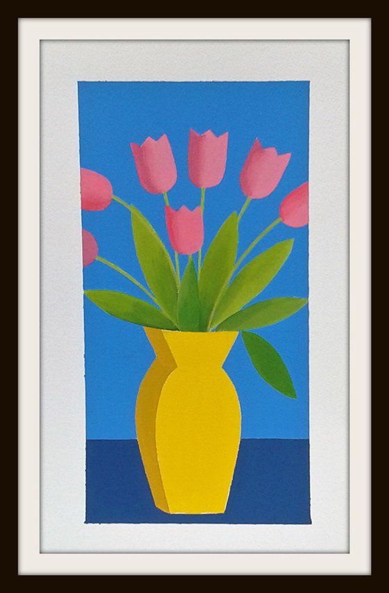 Pink Tulips in a Yellow Vase II - RESERVED FOR CERYS