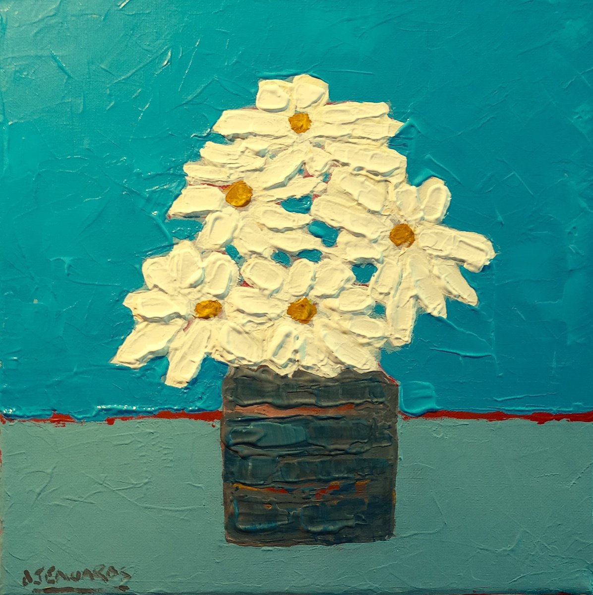 Impressionistic Botanical Acrylic Painting By David J Edwards, 12 X 12, White Shasta