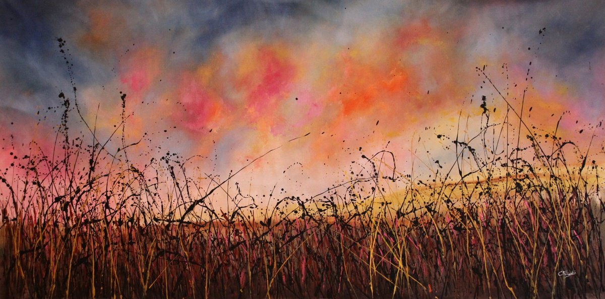 Expressive Landscape Acrylic Painting By Cecilia Frigati, 84 X 43, Good Old Days #3, Original Artwork