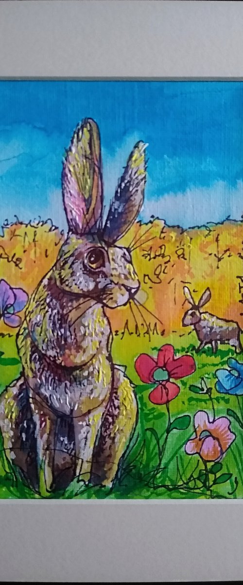 Hares & yellow fields by Andrew Alan Johnson