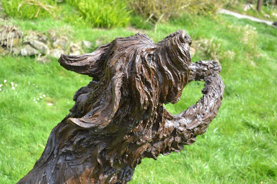 Leaping Bearded Collie Resin