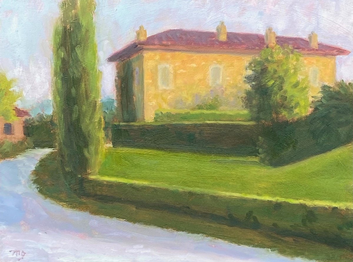 Impressionistic Landscape Oil Painting By Michael Gillespie, 12 X 9", Approach To The Villa, Original Artwork