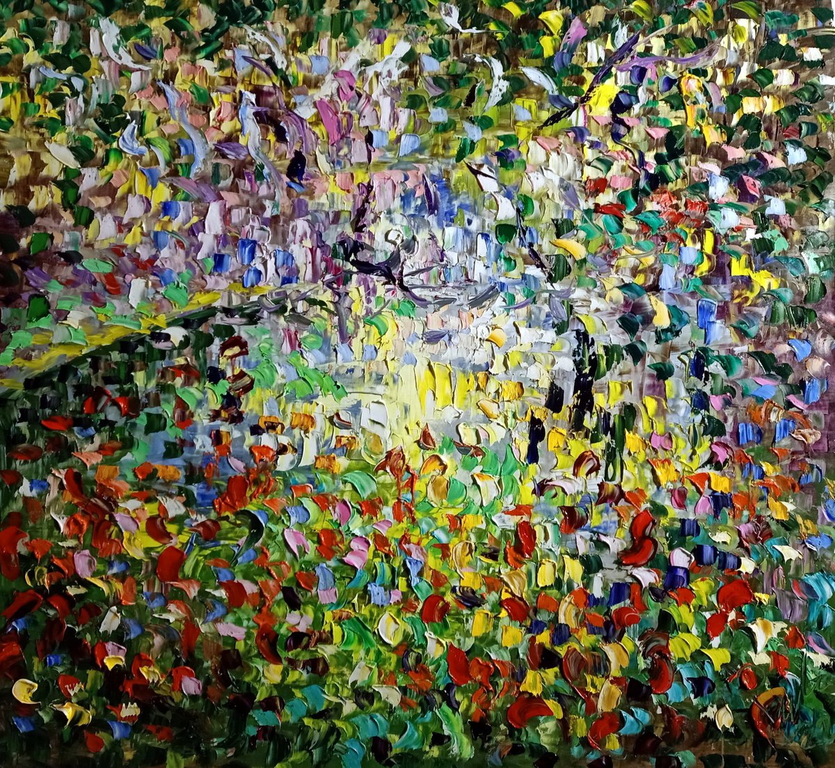 Impressionistic Abstract Oil Painting By Antonino Puliafico, 52 X 48, Sorgente Di Luce, Original Artwork