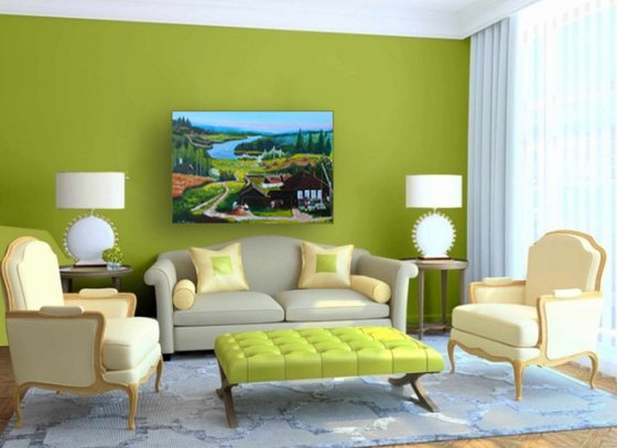 The Countryside Landscape. Original oil painting on Canvas. 20" x 30". 50.8 x 76.2 cm.