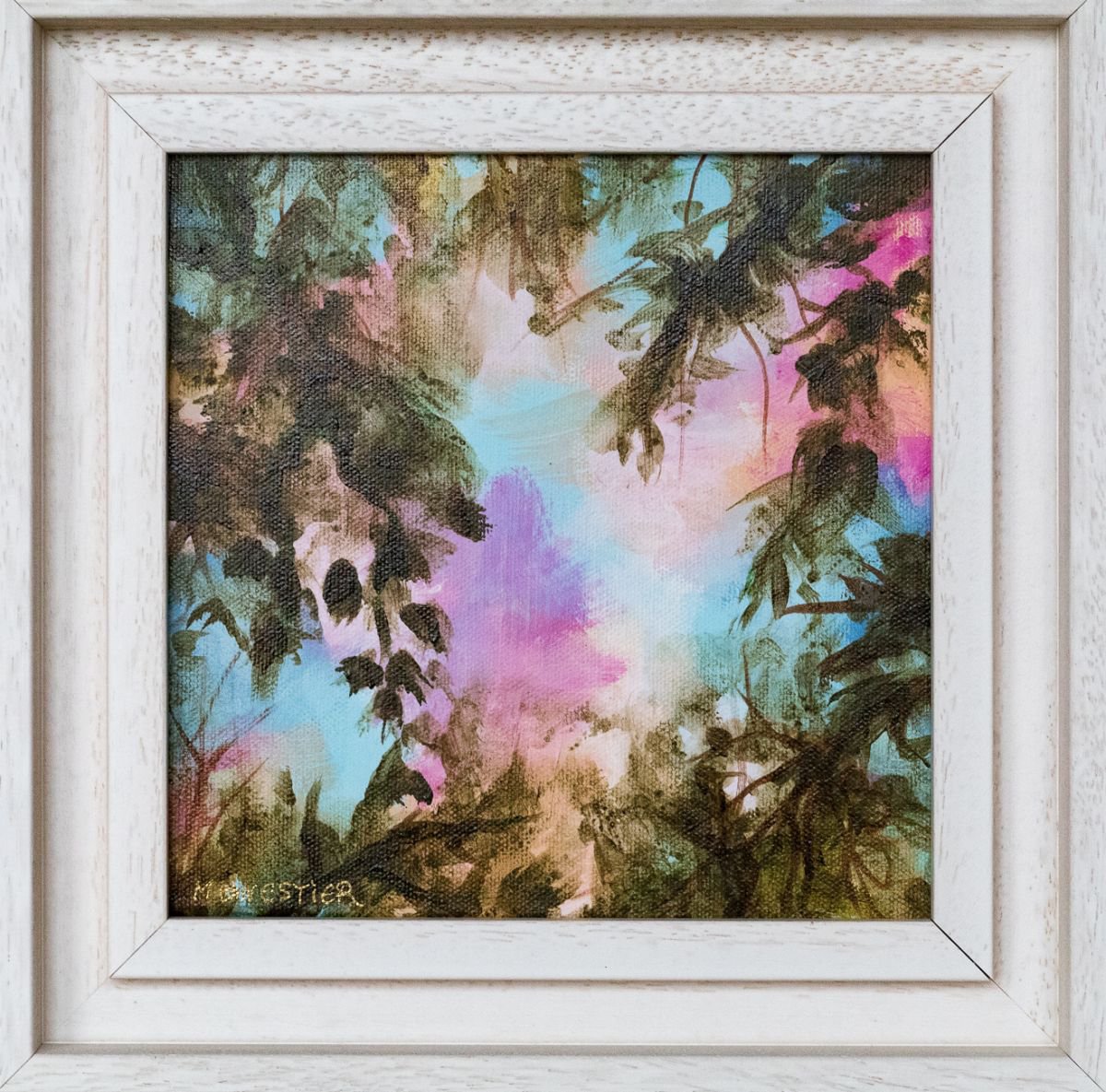 Abstract Botanical Acrylic Painting By Fabienne Monestier, 8 X 8, Autumn Leaves #5, Original Artwork