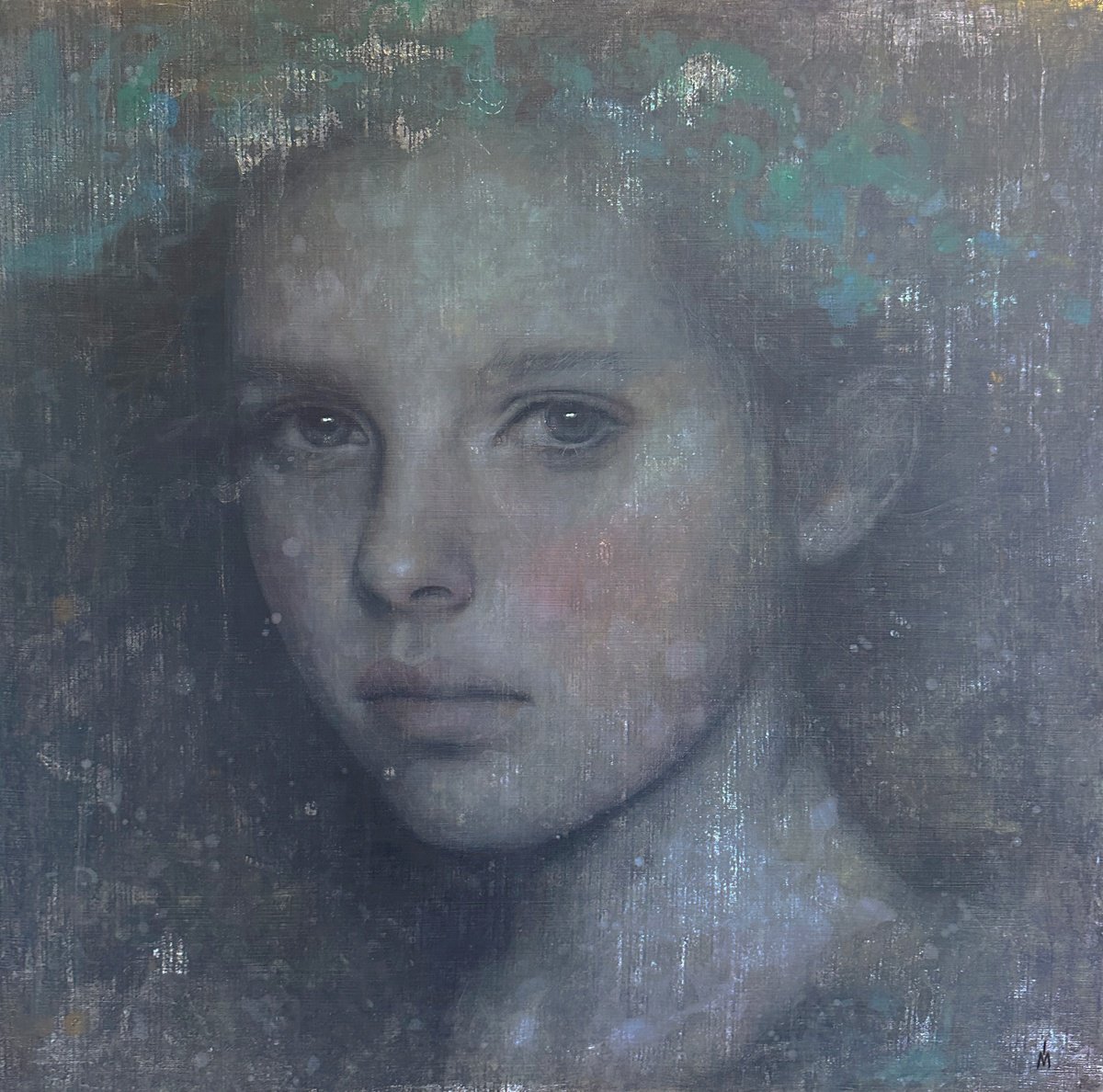 Surrealistic Portrait Painting By Margarita Ivanova, 31 X 31", Leaving Spring, Original Artwork