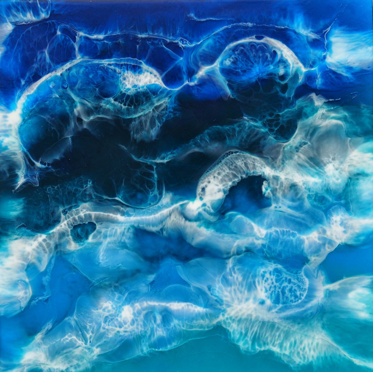 Sea inside - original seascape artwork, epoxy resin on canvas by Delnara El