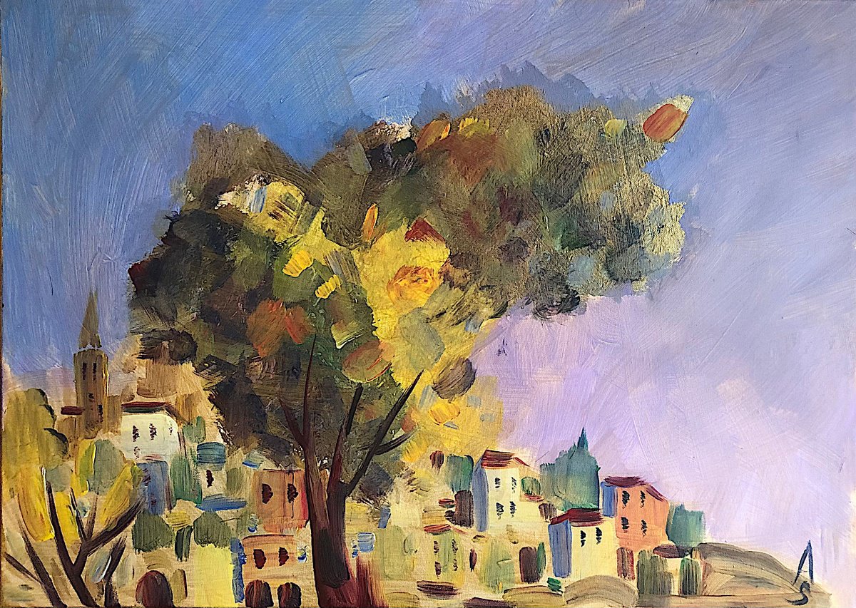 Impressionistic Cityscapes Acrylic Painting By Sona Adalyan, 28 X 20", Croatia, Old Labin, Original Artwork