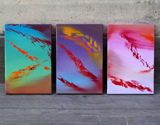 Renaissance,  Full Series  - Triptych n° 3 Paintings, Original abstract, oil on canvas