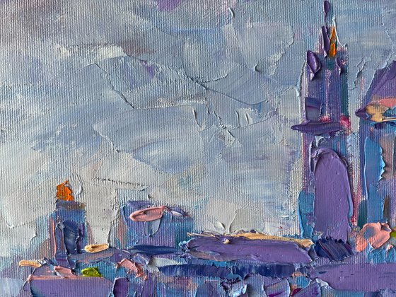 Two gondolas in Venice. Original oil painting