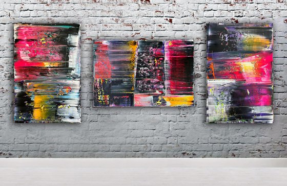 "Ensemble" - Save As A Series - Original PMS Abstract Acrylic Painting Triptych On Canvas - 84" x 36"