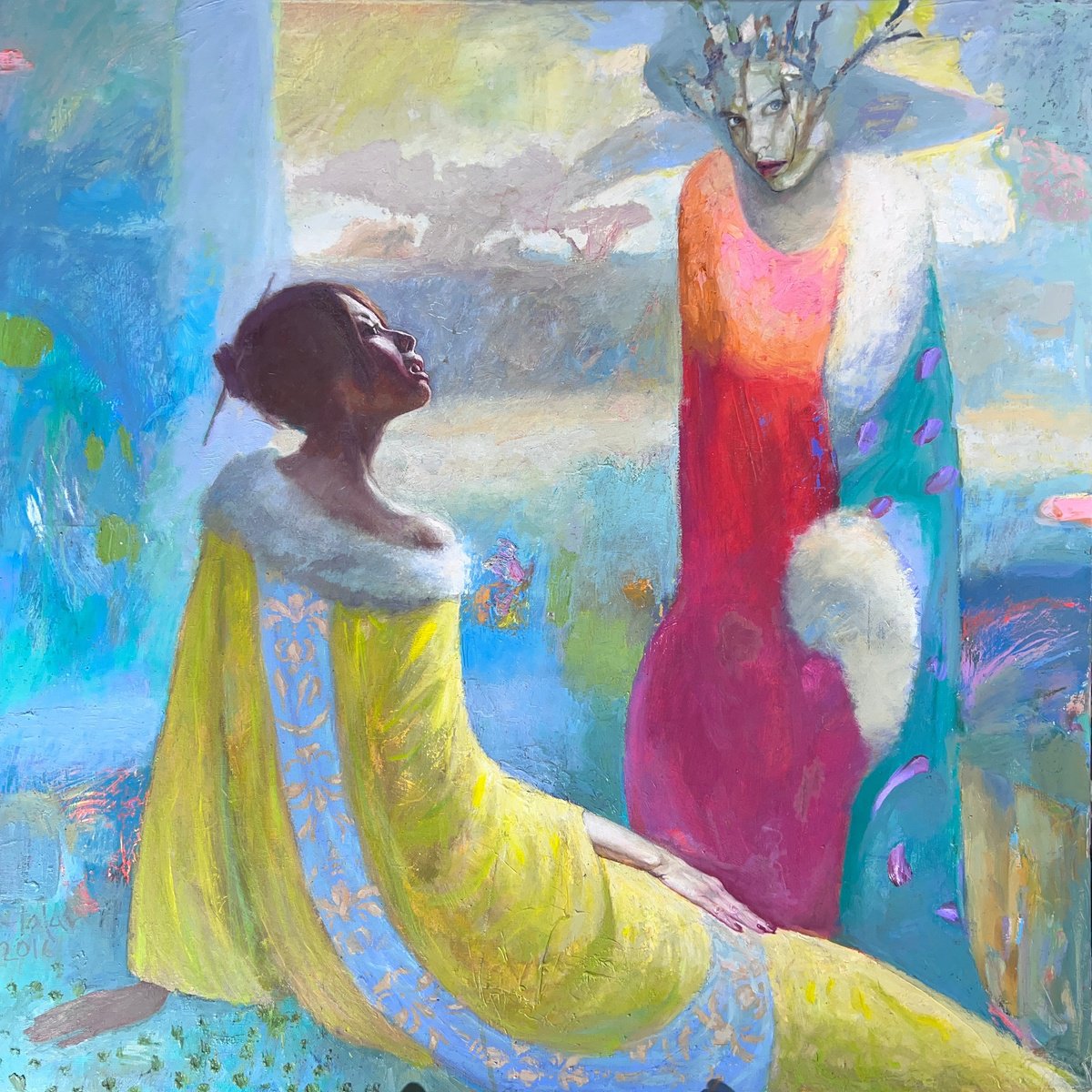 Impressionistic Portrait Oil Painting By Igor Galan, 39 X 39, Morning Sun, Original Artwork