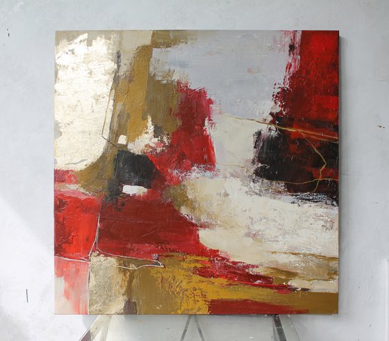 "Florid 2" Abstract red gold acrylic art