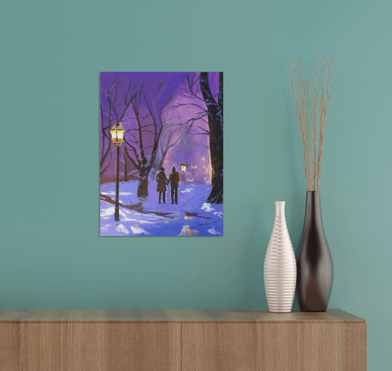 Winter painting, Forest walk
