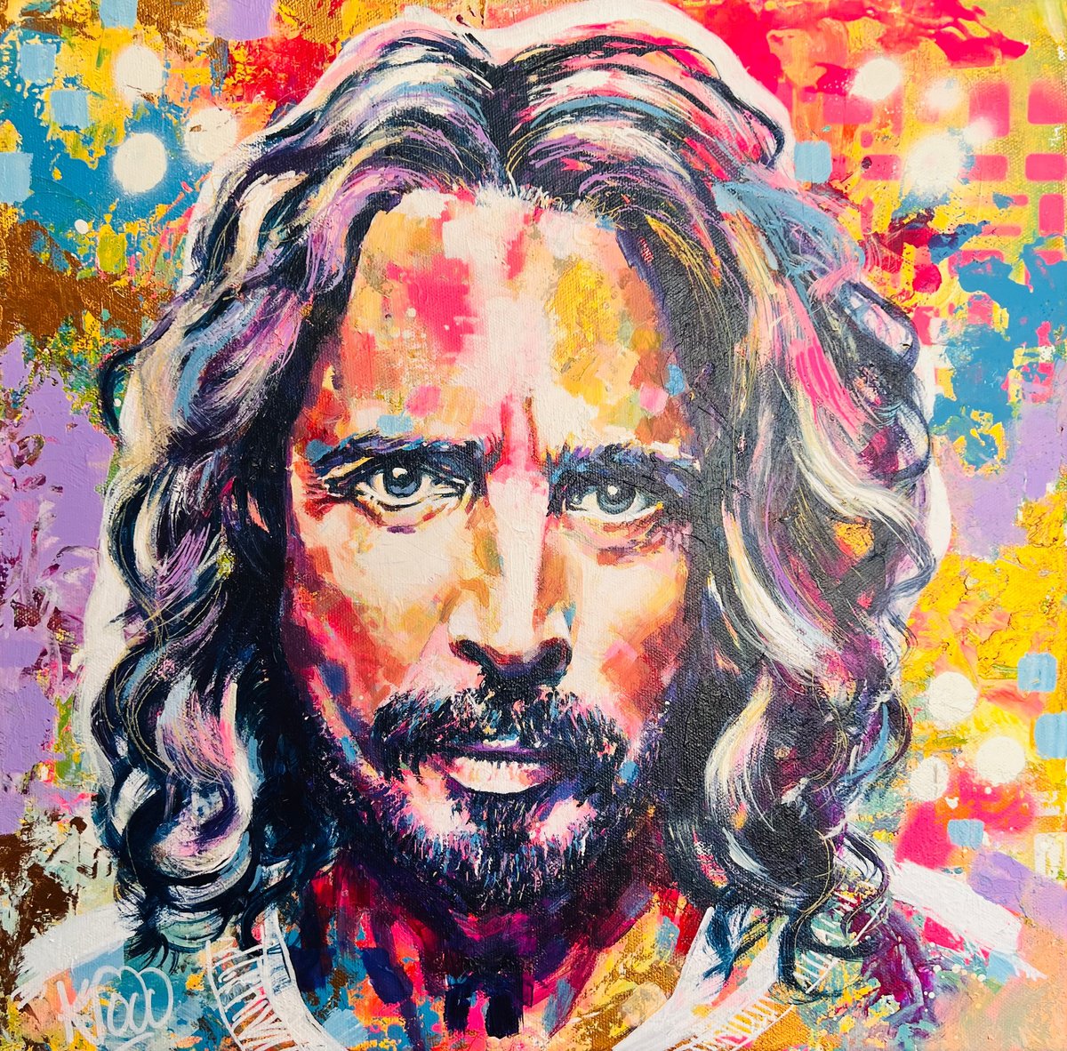Expressive Portrait Acrylic Painting By Kirsten Todd, 17 X 17", Iconic - Chris Cornell, Original Artwork