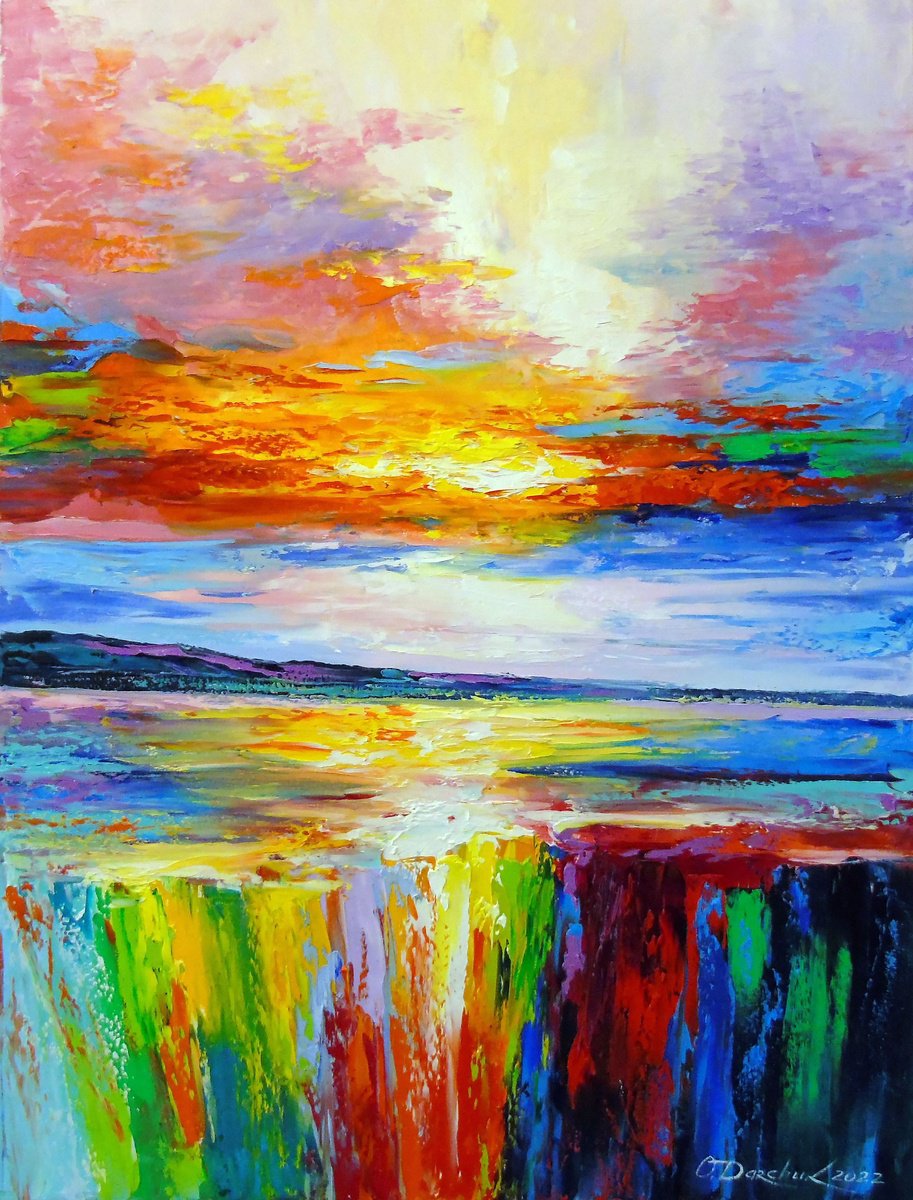 Impressionistic Abstract Oil Painting By Olha Darchuk, 24 X 31", On The Edge Of A Bright Abyss, Original Artwork