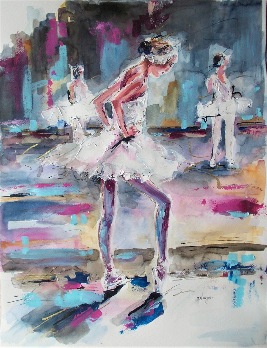 Ballet Scene- Ballerina Watercolor Painting on Paper by Antigoni Tziora