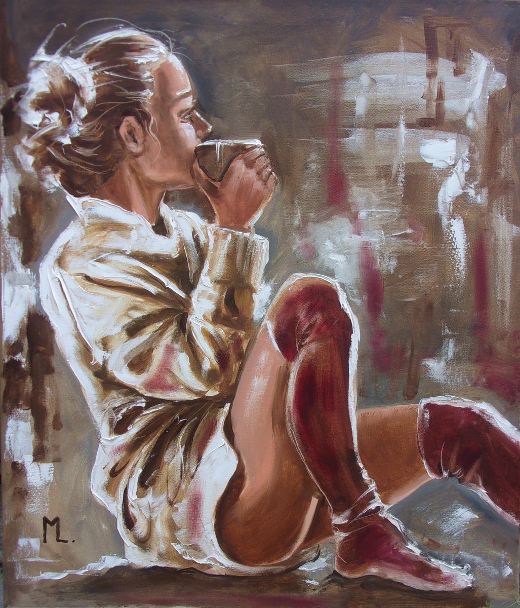 Expressive Portrait Oil Painting By Monika Luniak, 24 X 28", " October Morning ", Original Artwork