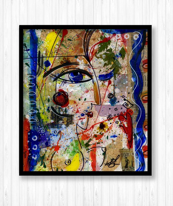 Funky Face Love 16 - Mixed Media Art by Kathy Morton Stanion