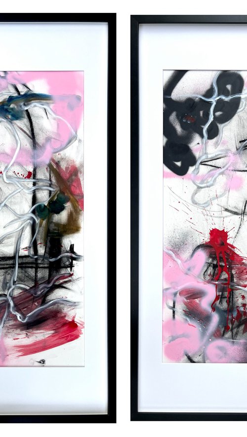 Framed abstract paintings by Maria Esmar