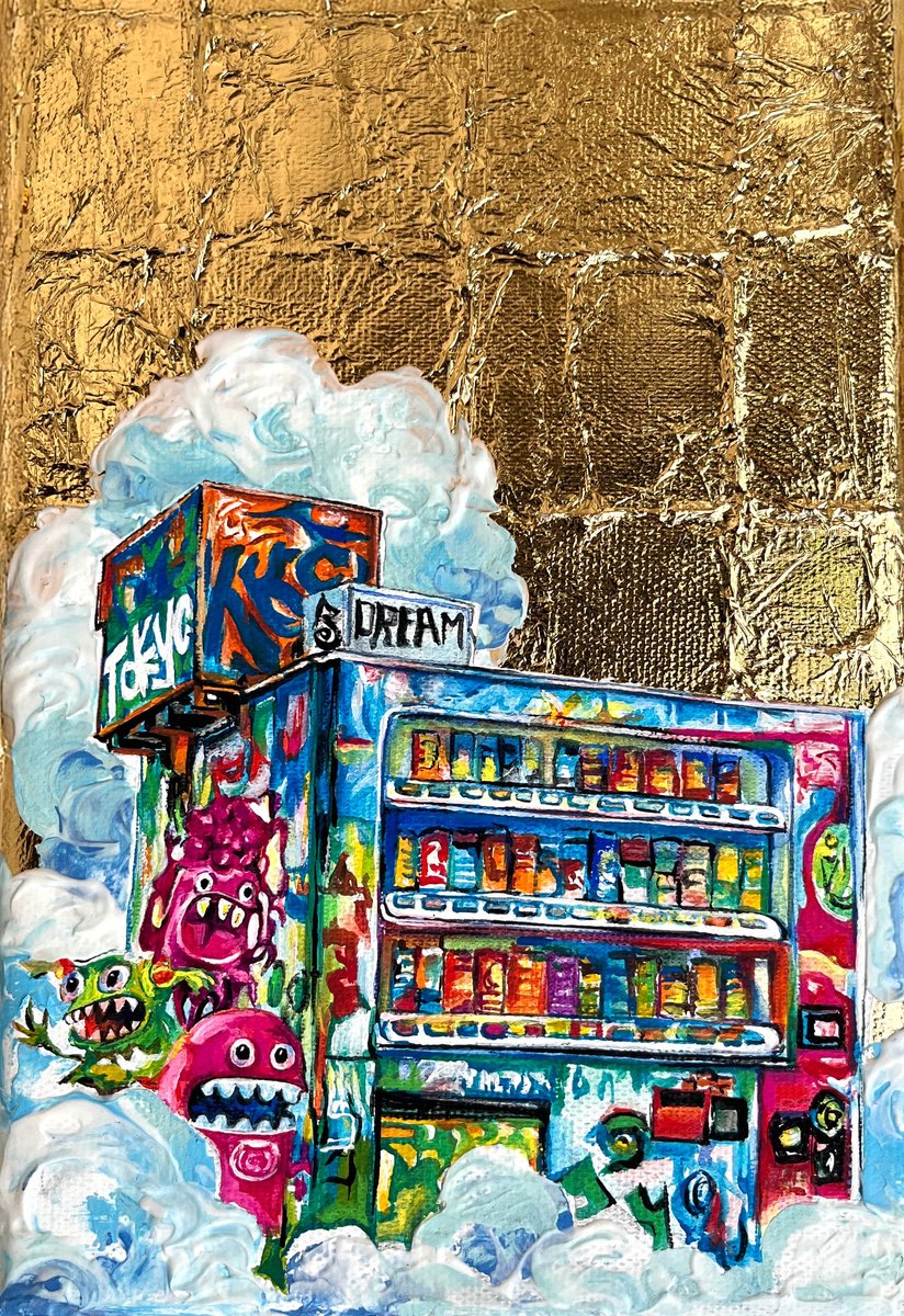 Urban And Pop Cityscapes Acrylic Painting By Pavs, 6 X 9", Cloud Vendor, Original Artwork