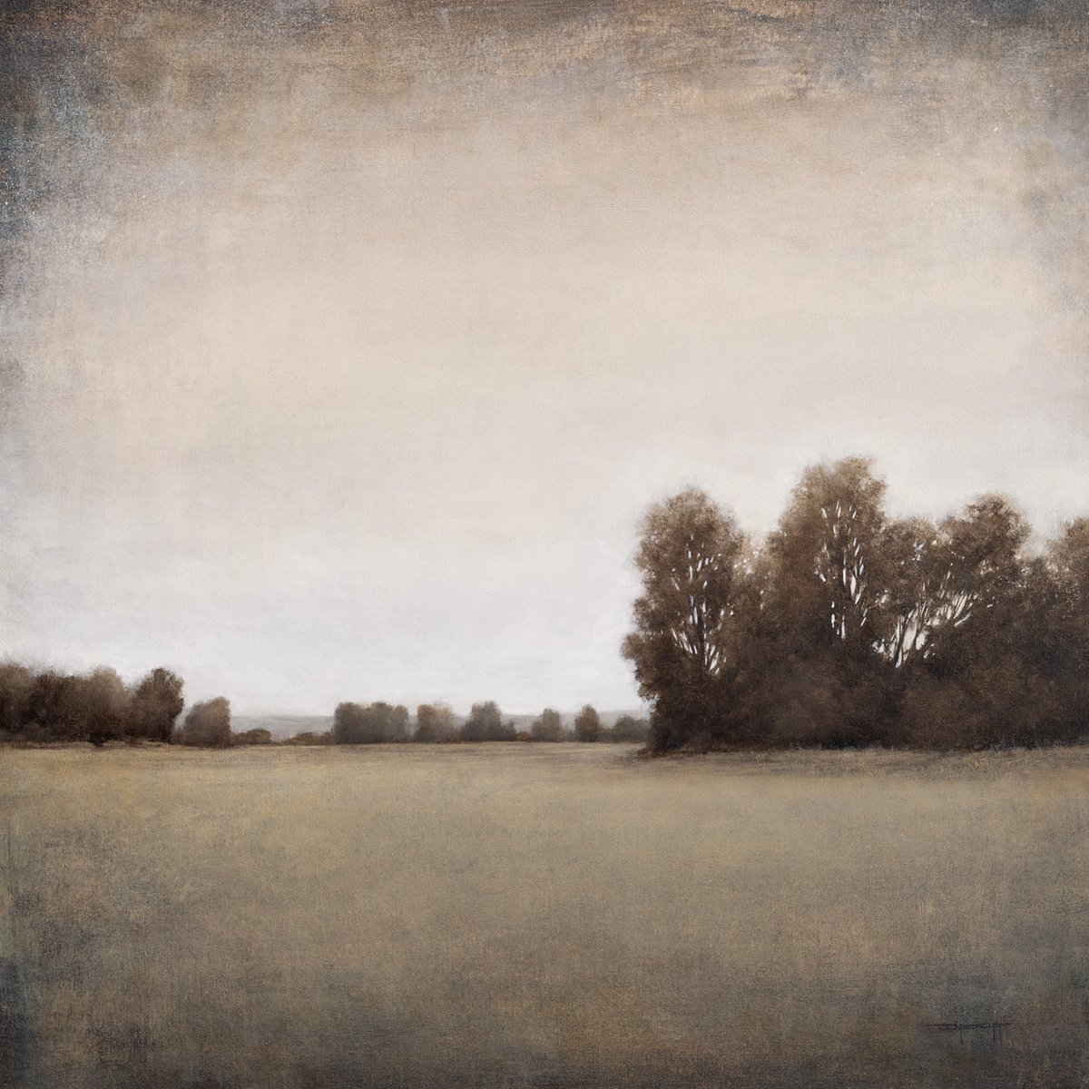 Impressionistic Landscape Oil Painting By Don Bishop, 40 X 40, Field And Trees 241112, Original Artwork