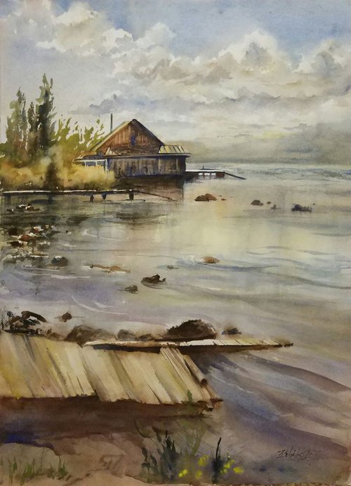 Shore of the lake Imandra 22" x 30" by Irina Bibik-Chkolian