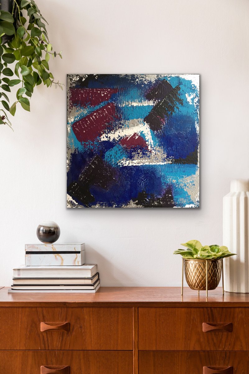 Find Me - Abstract - Square - Blue - Canvas - Ready to Hang Up by Alessandra Viola