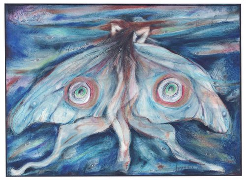 Moth Fairy Silk Dreaming mixed media painting on paper by Liza Paizis